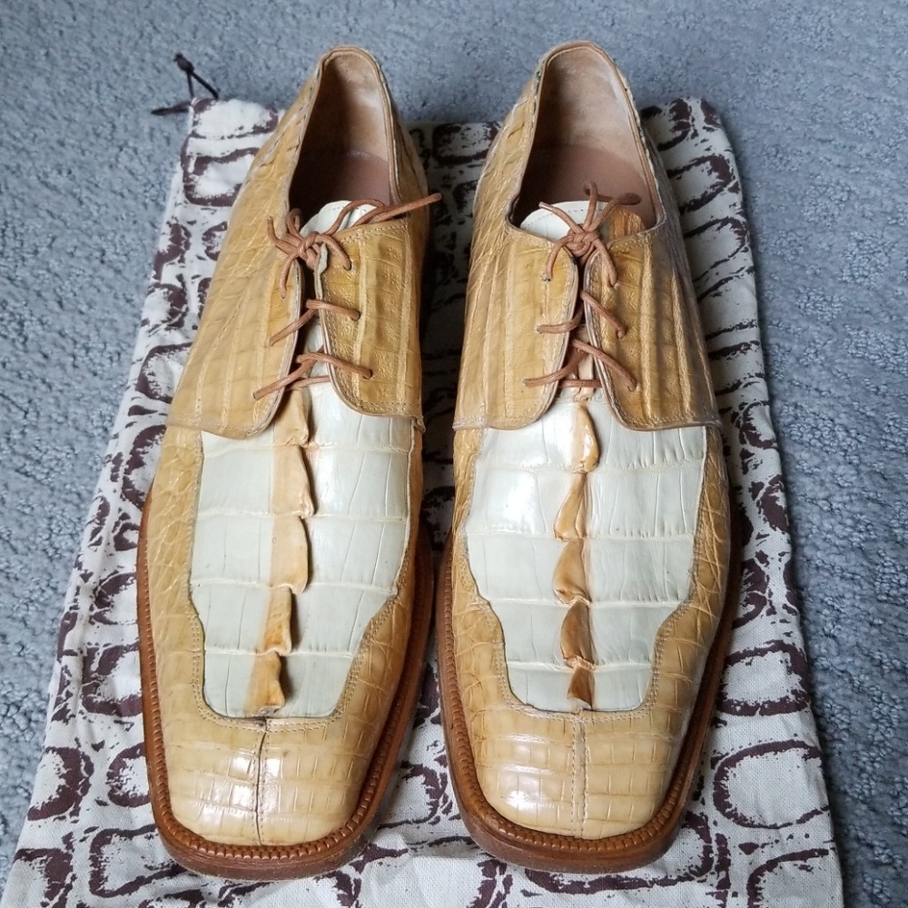 Mauri Two-Tone Tan and Cream Crocodile Oxford Shoes